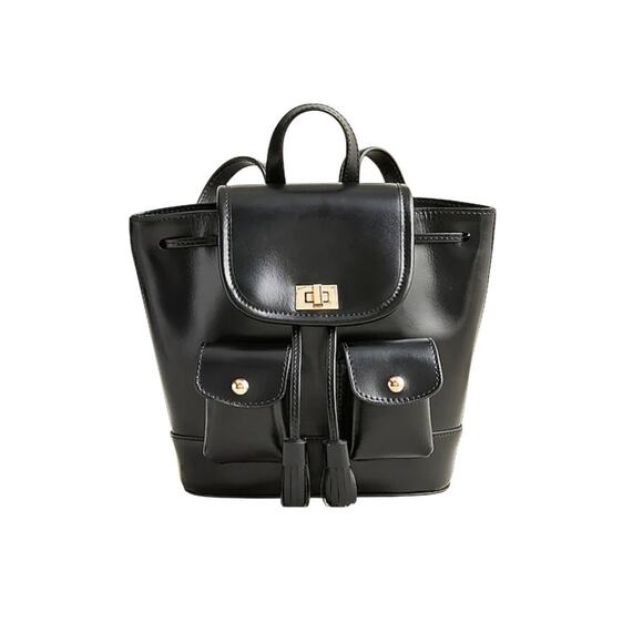 J.CREW Italian Leather Backpack Black Adjustable Small Stylish City Travel NWOT main image 9